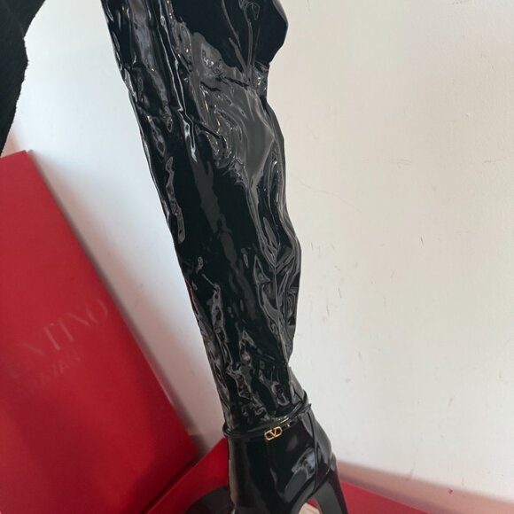 NWT Valentino Garavani 155 Tan-Go Tall Boots Over The Knee Patent Leather Sz 41 - Picture 6 of 9